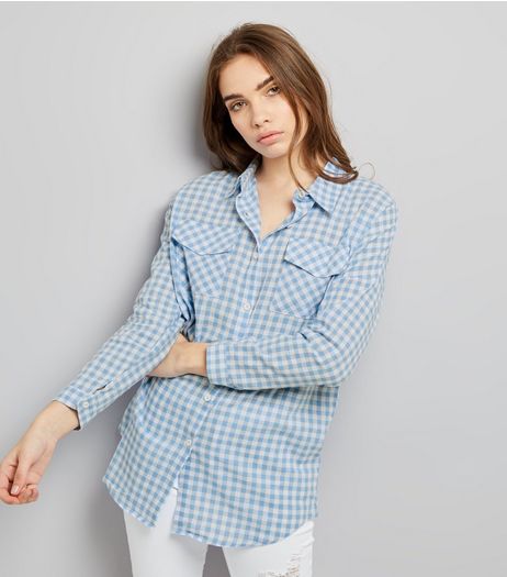 QED Blue Gingham Check Print Long Sleeve Shirt | New Look