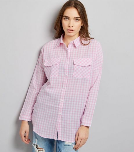 QED Pink Gingham Check Long Sleeve Shirt | New Look