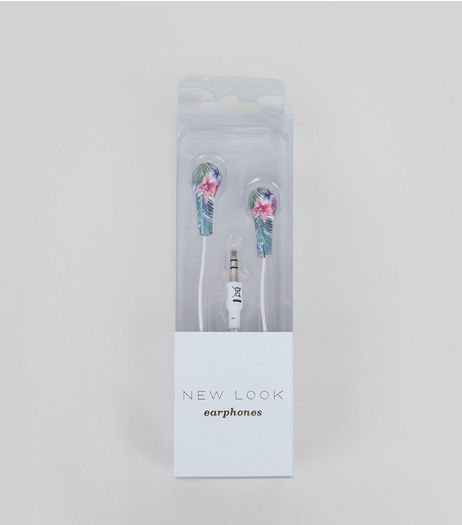 White Floral Print Earphones | New Look
