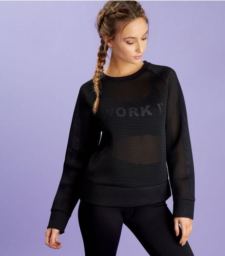 Black Mesh Sports Sweater | New Look