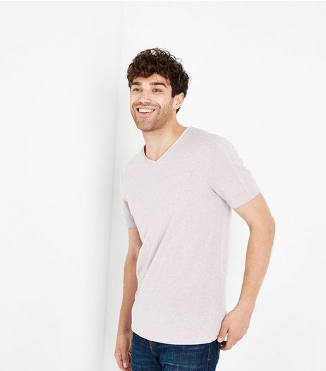 Pink Marl Raw Edge V Neck T-Shirt | New Look