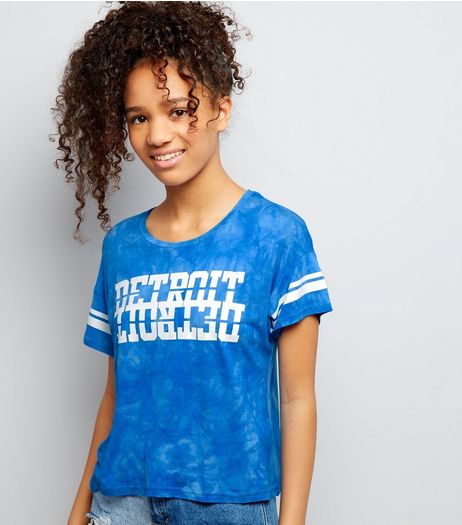 Teens Blue Detroit Tie Dye Cropped T-Shirt | New Look