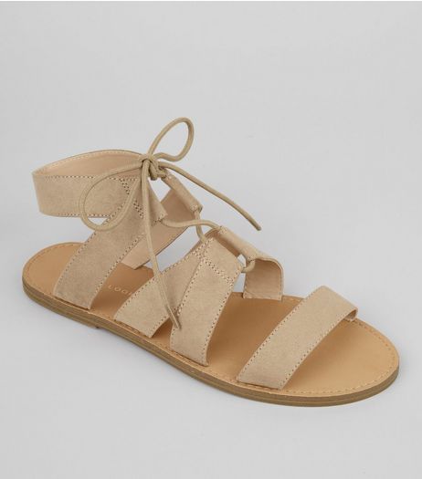 Mink Suedette Lace Up Sandals | New Look
