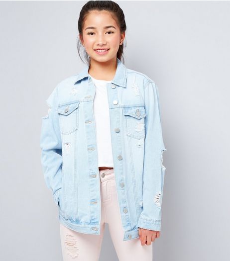 Teens Pale Blue Ripped Denim Jacket | New Look