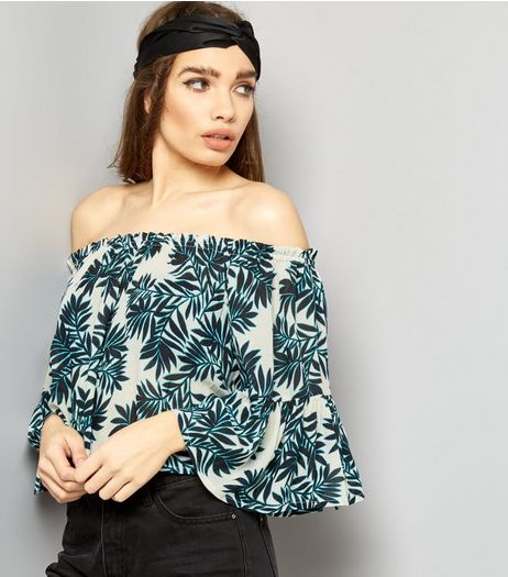 Brave Soul Black Tropical Print Bardot Top | New Look