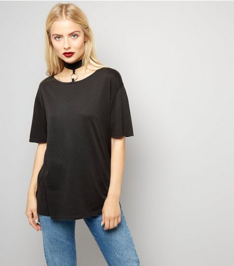 Dark Grey Ring Trim Choker Neck T-Shirt | New Look