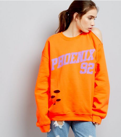 Orange Phoenix 92 Print Ripped Oversized Sweater | New Look