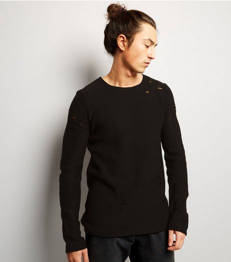 Black Laddered Crew Neck Jumper | New Look