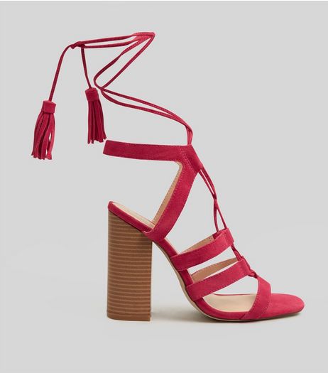 Pink Suede Tassel Back Ghillie Heels | New Look