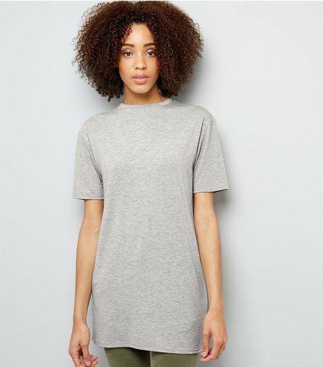 Mid Grey Longline Tunic T-Shirt | New Look