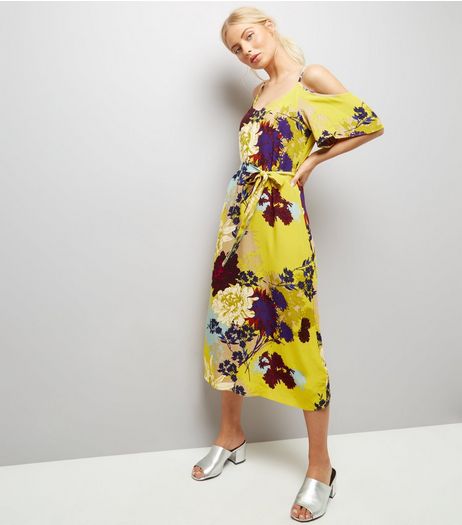 Tall Yellow Floral Cold Shoulder Midi Dress | New Look