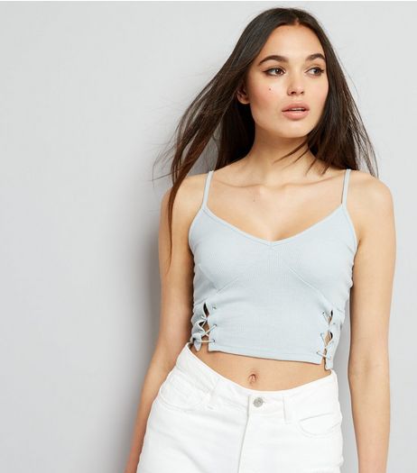Mint Green Lace Up Side Crop Top | New Look