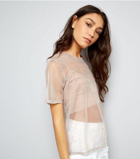 Tall Mid Pink Metallic Mesh T-Shirt | New Look