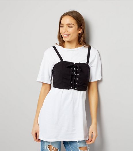 Black 2 in 1 Corset T-Shirt Dress | New Look
