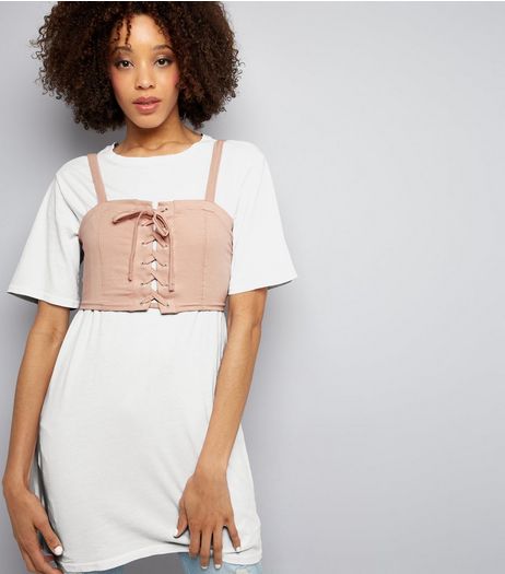 Light Brown 2 in 1 Corset T-Shirt Dress | New Look