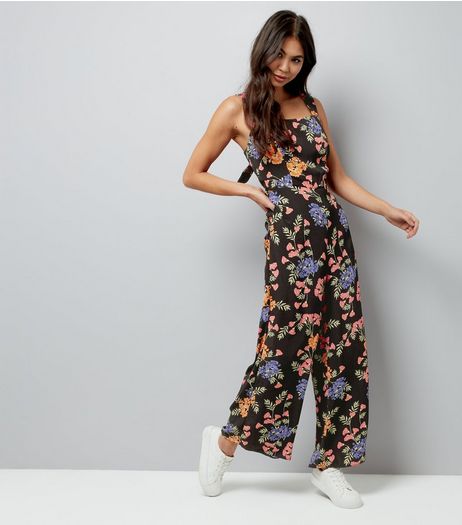 Tall Black Floral Tie Back Jumpsuit | New Look