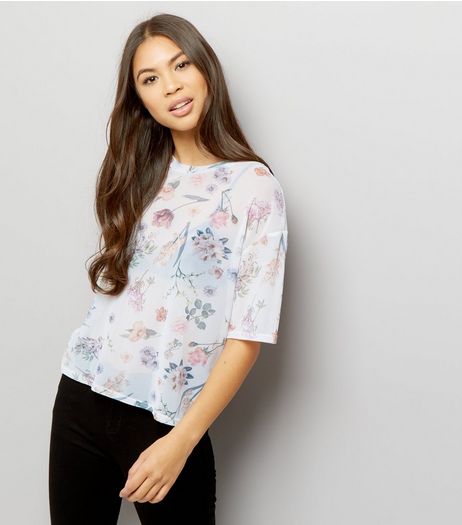 Tall White Floral Mesh T-Shirt | New Look