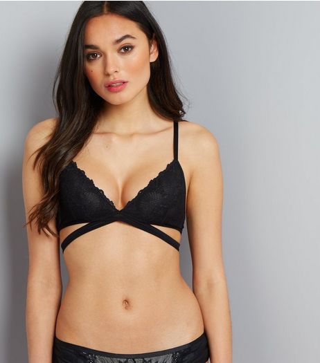 Black Lace Wrap Band Bralet | New Look