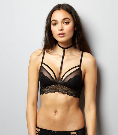 Black Premium Choker Neck Lace Bralet | New Look