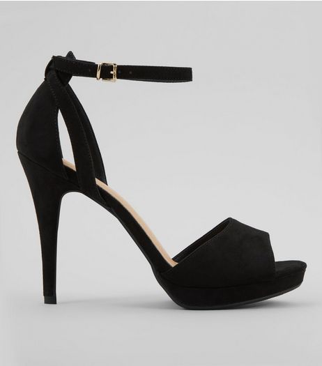 Black Comfort Satin Platform Heels | New Look