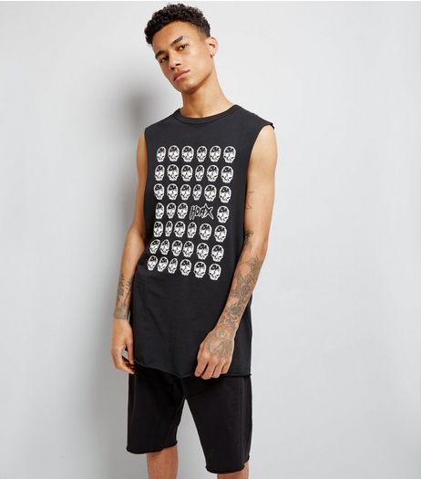 Black Hoax Skull Print Longline Drop Arm Vest | New Look