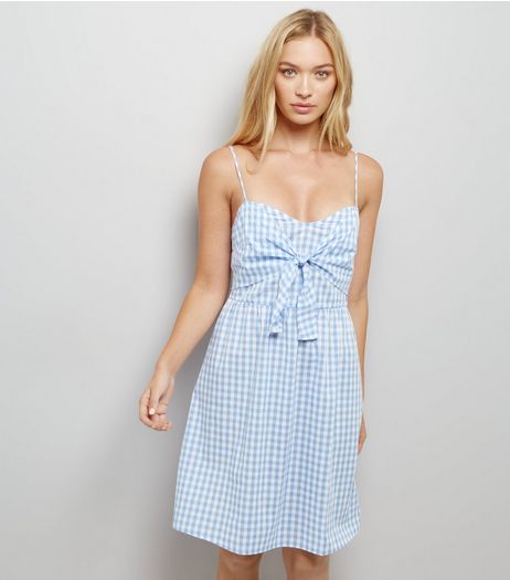 Tall Blue Gingham Tie Front Dress | New Look