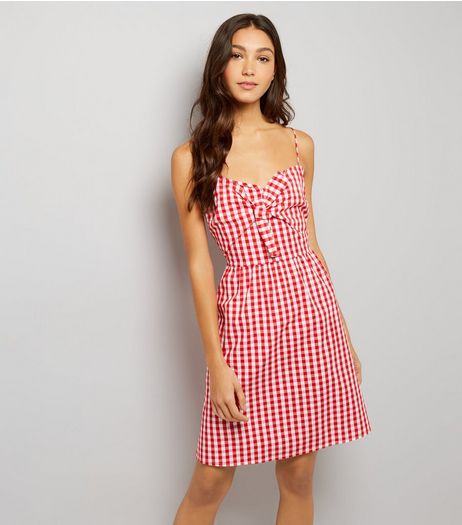 Tall Red Gingham Tie Front Dress | New Look