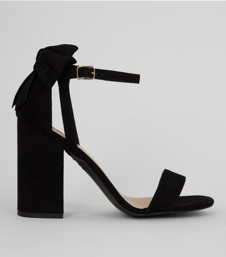 Black Suedette Bow Back Heeled Sandals | New Look