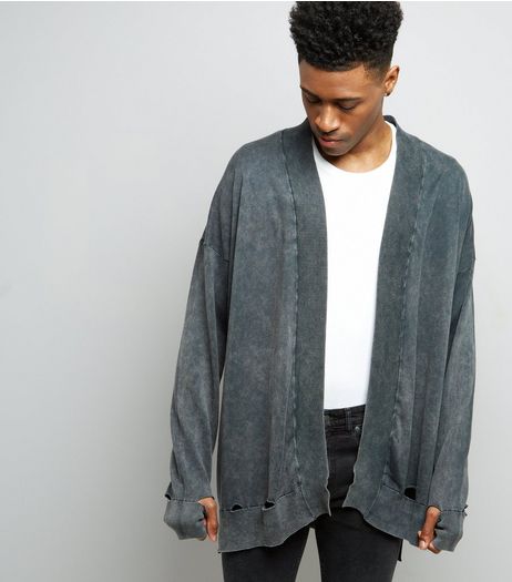 Dark Grey Stonewash Oversized Cardigan | New Look
