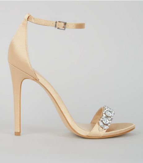 Gold Satin Crystal Embellished Sandals | New Look