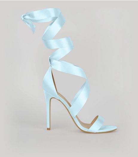 Pale Blue Satin Ribbon Tie Heels | New Look