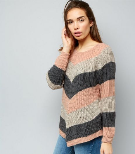 QED Pink Knitted Stripe Jumper | New Look