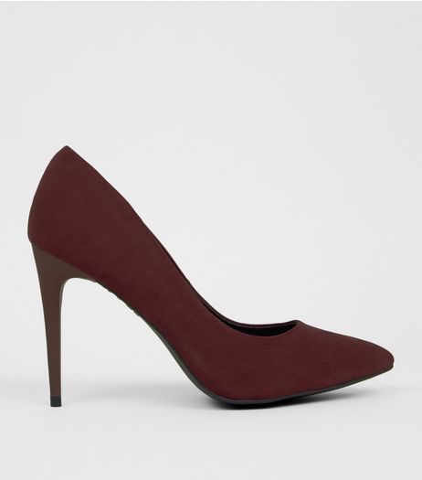 Dark Red Suedette Pointed Court Shoes | New Look