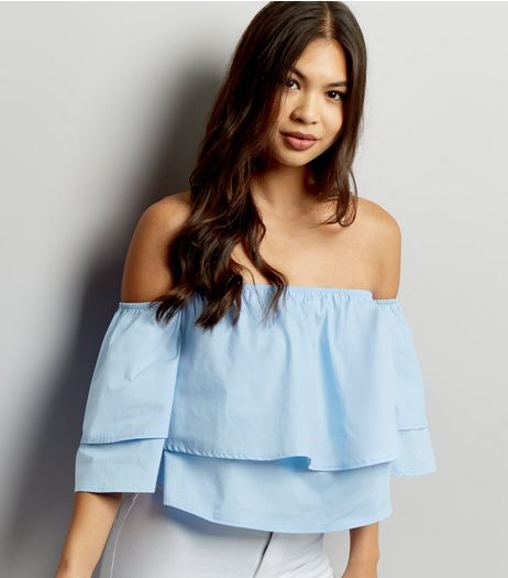 Loving This Blue Frill Sleeve Crop Top | New Look