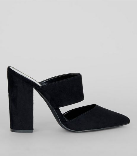 Black Suedette Double Strap Pointed Mules | New Look