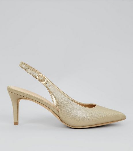 Gold Shimmer Sling Back Heels | New Look