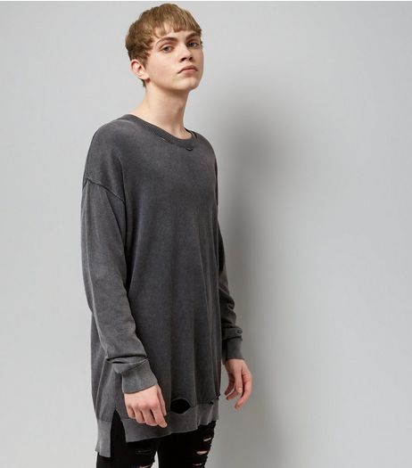 Dark Grey Washed Oversized Jumper | New Look