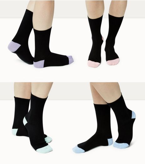4 Pack Black Contrast Trim Ankle Socks | New Look
