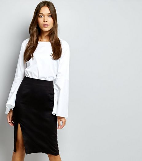 Black Cotton Mix Sateen Pencil Skirt | New Look