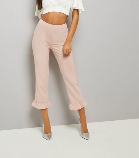 Pink Frill Hem Slim Leg Cropped Trousers | New Look