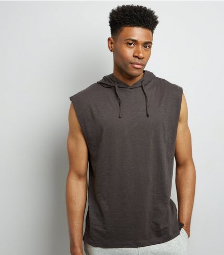 Dark Grey Sleeveless Hoodie | New Look