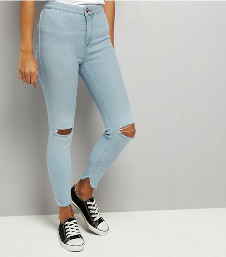 Petite Pale Blue High Waist Split Hem Skinny Hallie Jeans | New Look