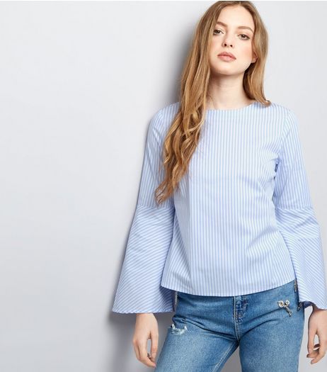 Blue Stripe Flared Sleeve Top | New Look