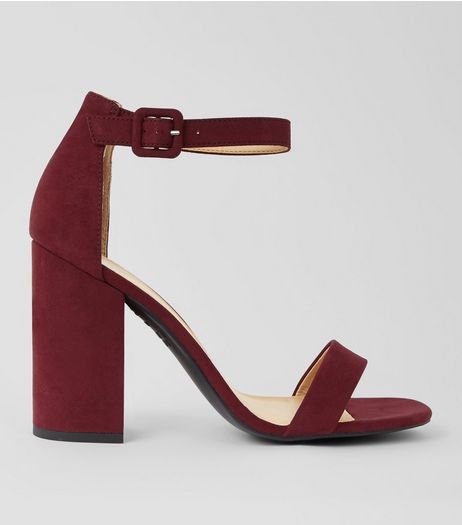 Burgundy Ankle Strap Block Heels | New Look