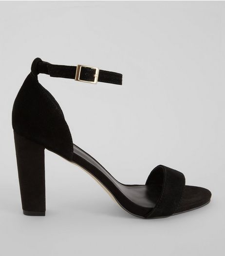 Black Suede Ankle Strap Heeled Sandals | New Look