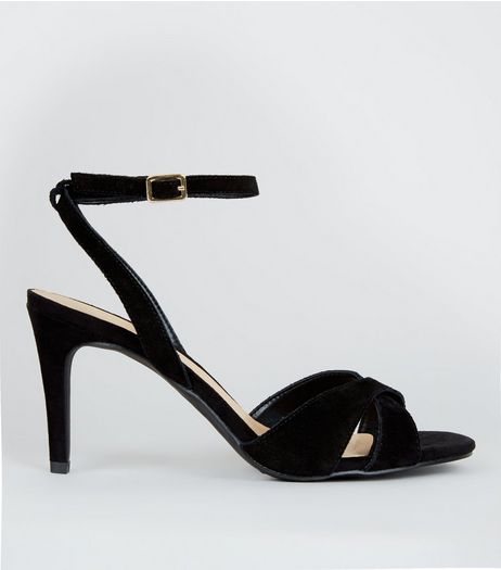 Black Suede Cross Strap Heeled Sandals | New Look