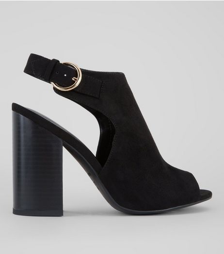 Black Suedette Peeptoe Block Heels | New Look