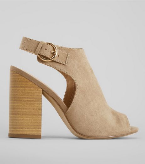 Light Brown Suedette Peeptoe Block Heels | New Look