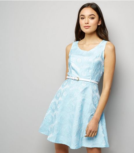 Mela Pale Blue Daisy Embossed Dress | New Look