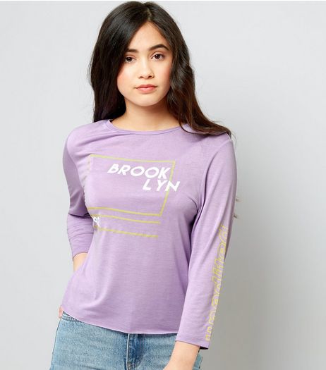 Teens Lilac Brooklyn 92 Print Long Sleeve Top | New Look